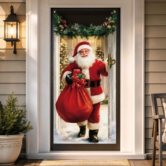 Christmas Door Cover, 72 x 36 Inch Christmas Decorations for Front Door, Yellow