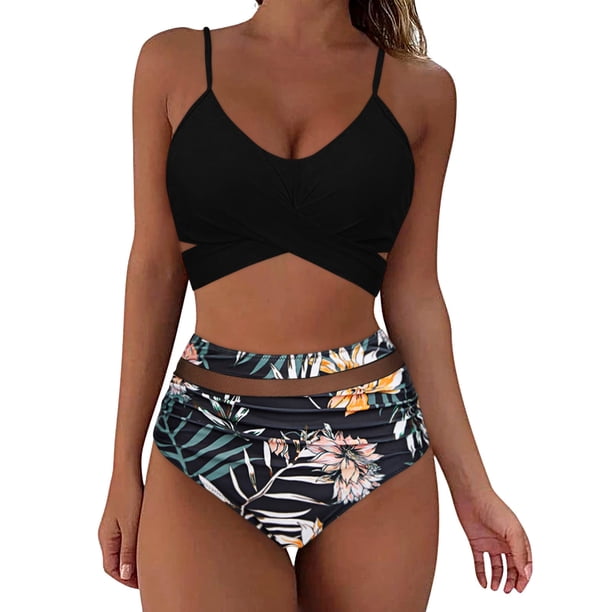 Mujeres Bikini Trajes de Baño sin Mangas Impresión Bikini Set, Empuje-Arriba Acolchado Traje de Baño para la Playa Y la Piscina