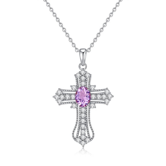 Leander S925 Sterling Silver Full Diamond Cross Necklace for Women, Silver, Set with Natural Colored Gemstones, High-End Fashion Clavicle Chain, Stylish and Elegant.