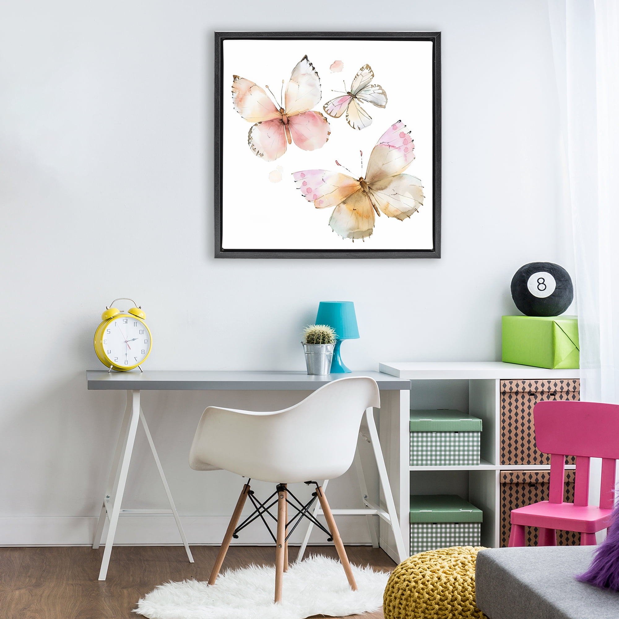 Stupell Industries Pink Watercolor Butterfly Trio Black Framed Floater Canvas Wall Art, design by Creative Studio