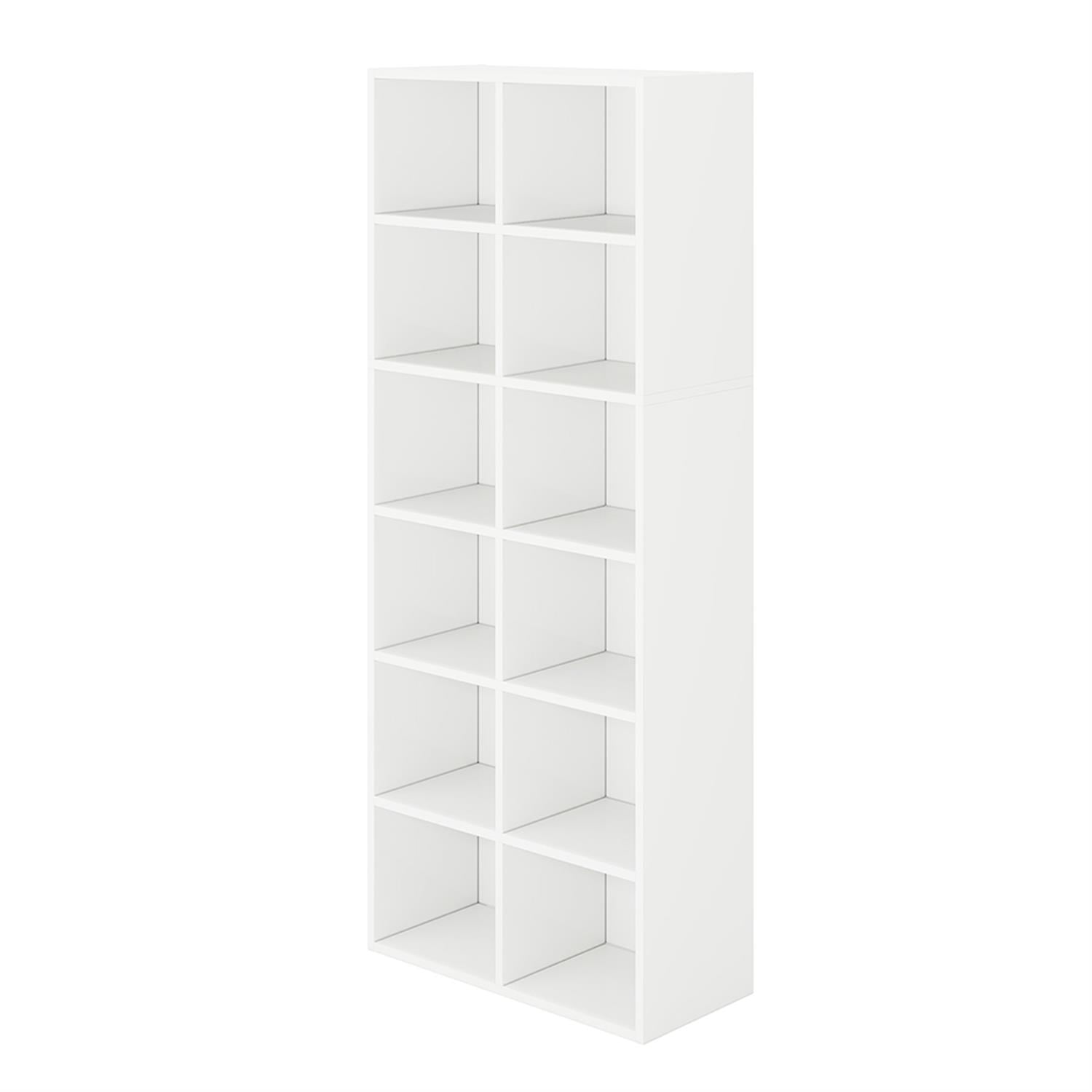Demi Bonn 6-Tier Bookcase with 12 Cube Storage, Wood Bookshelf Storage Organizer, 71" Tall Display Standing Shelf Unit for Bedroom, Living Room, White