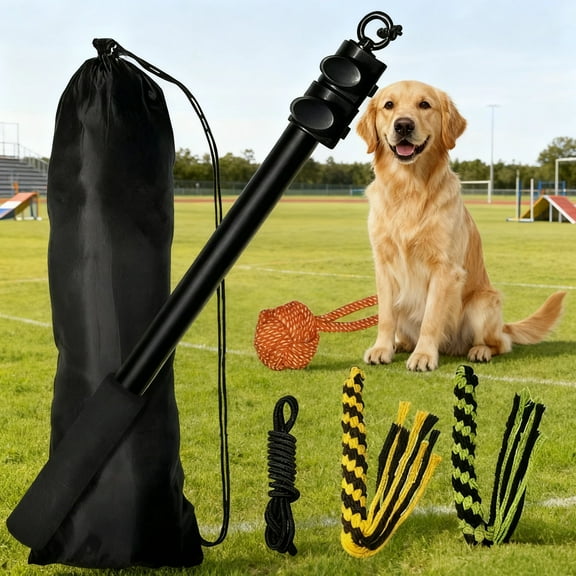 Dog Extendable Teaser Wand Pet Teasing Flirt Pole Interactive Toy with 1 Cotton Chewing Rope for Small Medium Large Dogs Training Exercising Pulling Exercise Equipment