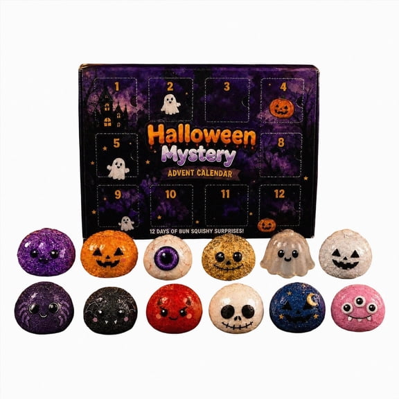 2026 Halloween Dumpling Squishies Box - Halloween Mystery Advent Calendar, 12 Days of Spooky Bao Bun Squishyies Surprises with 12 Collectible Gifts