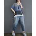 thumbnail image 4 of Women Loose Casual Short Sleeve Color Block Cotton Tshirt Tops GA2228 Grey, 4 of 5