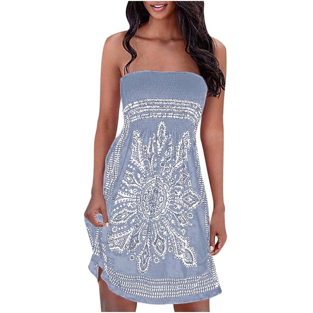 Vestido de falda acampanada sin mangas con estampado sin tirantes y tubo sexy para mujer Fridja hjkh7109