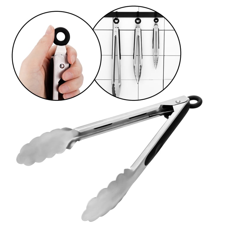 Abaima Kitchen Tongs Set, Black Stainless Steel, 3-Piece photo 5