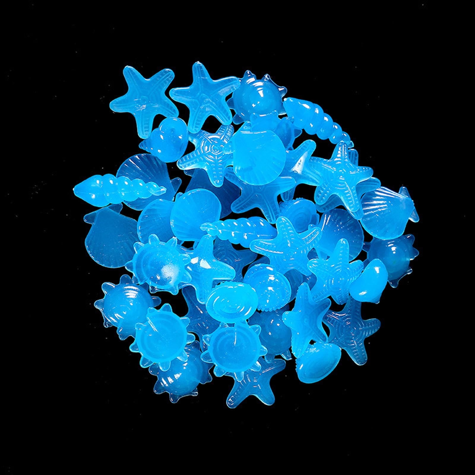 Glowing Stones 100pcs Set - Conch Shell Starfish Bright Blue Glow in The Dark Rocks for Outdoor & Indoor Use, Waterproof Pebbles for Fish Tank,Garden, Pots & Lawn Decor, Magical Nighttime Accent