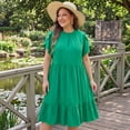 thumbnail image 2 of GRACE & GRANDEUR Women's Plus Size Mock Neck Tie Back Petal Short Sleeves Ruffled Hem A-Line Layered Swing Dresses 1X Green, 2 of 8