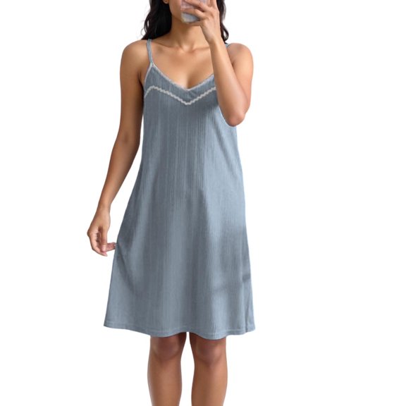Women's Sleeveless Nightgown Soft Short Sleepwear Spaghetti Straps V-Neck Shower Nightdress