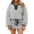 thumbnail image 3 of Womens Striped 2 Piece Outfits Casual Sweatshirt Skirt Set Long Sleeve Matching Lounge Sets Black L, 3 of 9