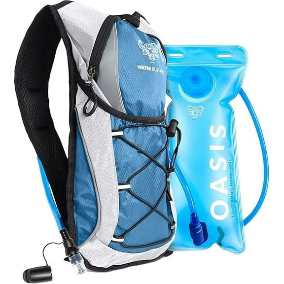 Water Buffalo Hydration Backpack - Hydration Pack & 2 Liter BPA Free Bladder - Multiple Pockets For All Your Essentials (Blue)