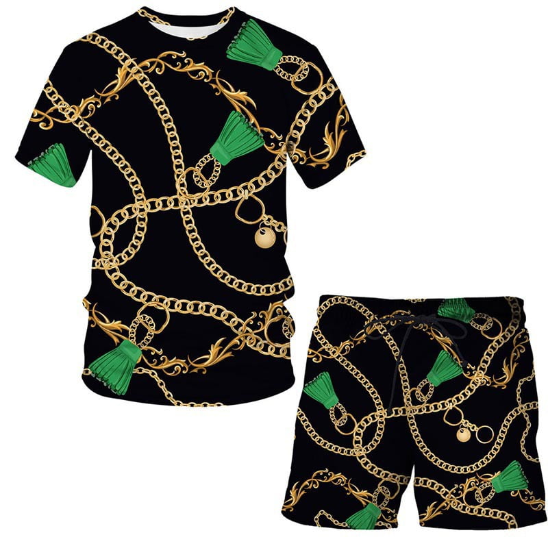 Outfits for Men 2 Piece Sets,Fashion Summer Gold Chain 3D Digital ...