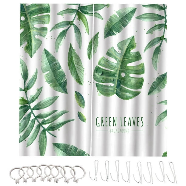 Toystoory Cortinas de ventana de moda de hoja verde, cortinas de tela lavables para plantas, decoración de ducha de poliéster para sala de estar, 2 uds. Sombras de ventana L Toystoory HA011124-03
