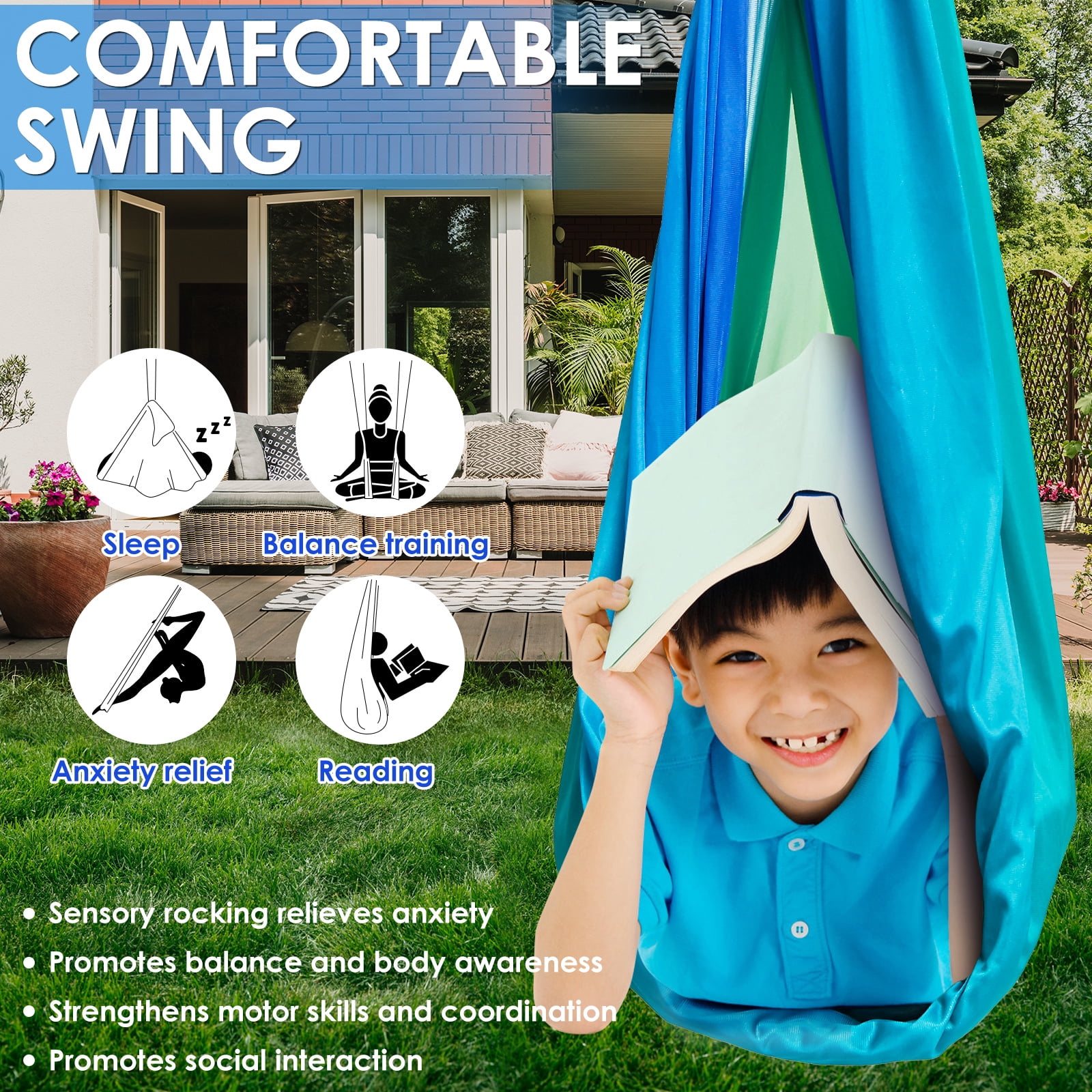 Sensory Swing Comfortable Kids Sensory Hammock Holds up to 200 lbs Indoor Cuddle Swing with 360° Swivel Hardware for Children Adults Indoor Outdoor