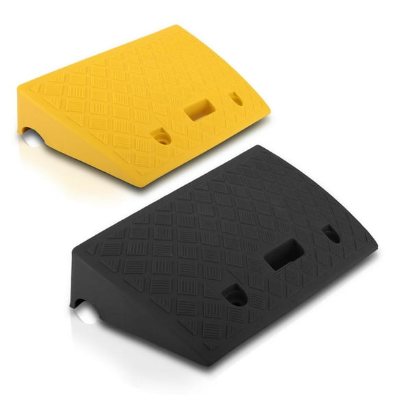 Pyle Plastic Curbside Driveway Ramp - Yellow 2 Pack