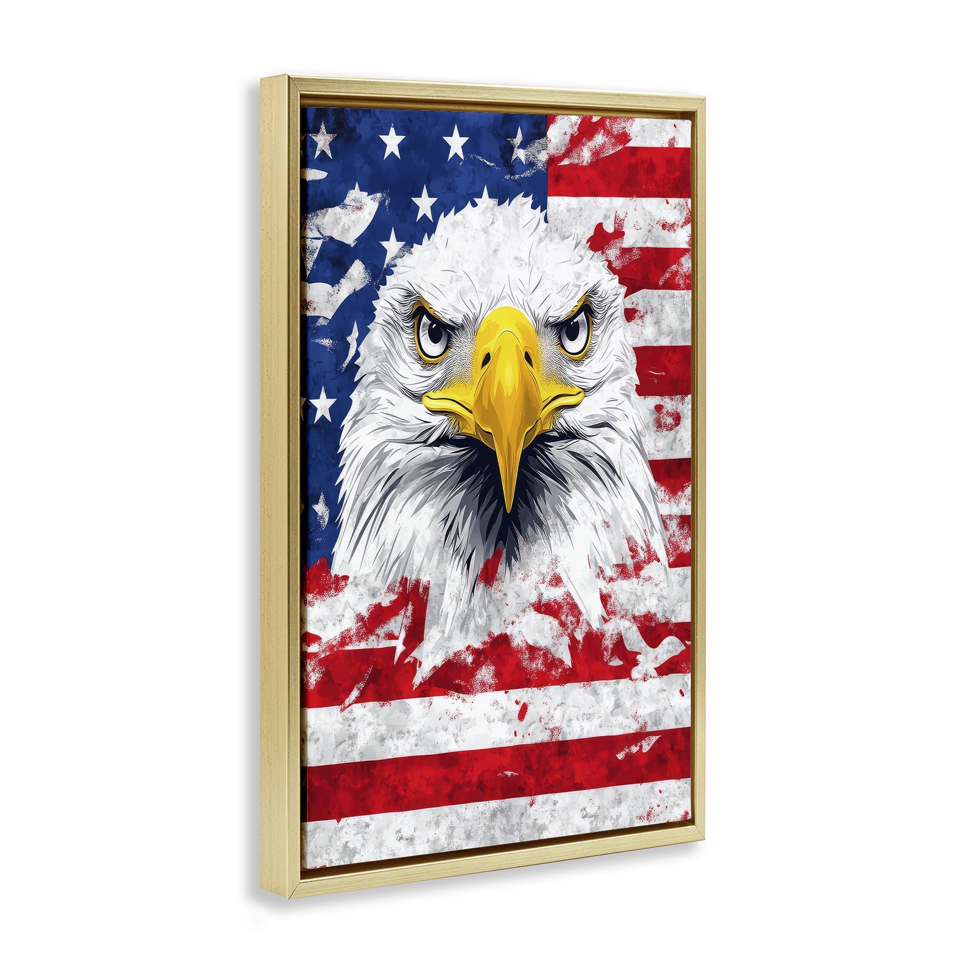 Stupell Industries Patriotic Bald Eagle Flag Gold Framed Floater Canvas Wall Art, design by The Wands Want