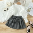 thumbnail image 3 of Younger Tree Little Girl Fall Winter Outfits Baby Puff Sleeve Sweater Woolen Plaid Pleated Skirt Clothes Set,Size 1-2T, 3 of 7