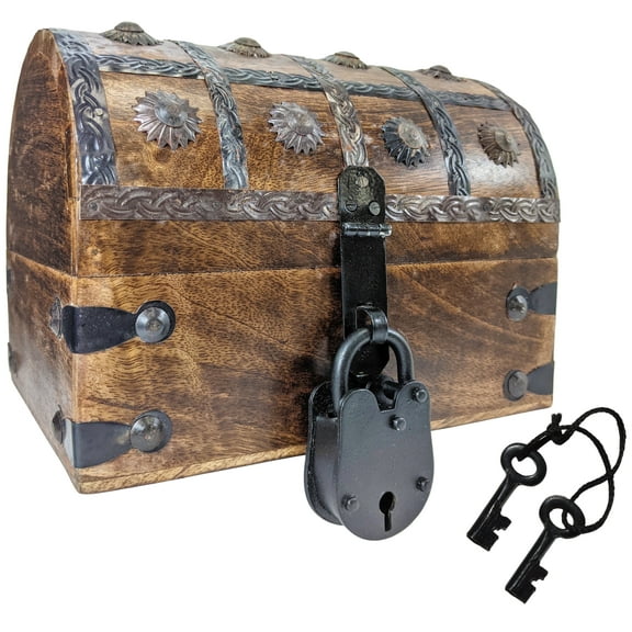 Pirate's Treasure Chest Wooden Nautical Jewelry Box with Functional Lock and 2 Keys for ages 18 and up - by SciencePurchase