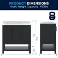 thumbnail image 5 of Flash Furniture 36" Bathroom Vanity with Sink, Cabinet with Black Hardware, Soft Close Doors, Open Shelf & 3 Drawers, Carrara Marble Finish Counter, Black/White, 5 of 12