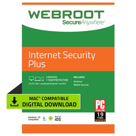 Webroot Internet Security Plus + Antivirus | 3 Device | 1 Year | Mac (Best Total Security For Mac)