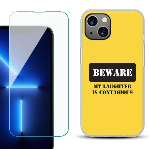 Slim-Fit Gel TPU Phone Case for iPhone 14, with Tempered Glass Screen Protector, by OneToughShield ® - Laughter