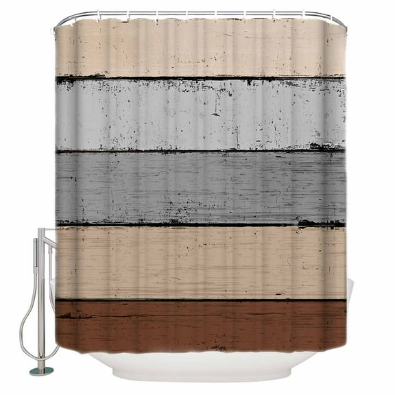 Small Stall Shower Curtain 36x78 Inch Narrow Half Size Brown Grey Bath Curtains Bathroom Decor Vintage Stripe Farmhouse Wood Grain Ombre Waterproof Fabric Shower Curtain Set with Hooks 36 Inch