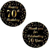 70th Birthday Round 2 Inch Big Glossy Stickers, Thank You for Celebrating 70 Years Black and Gold Labels, Great for Party Favors, Decorations, Tags, Gift Bags and Supplies