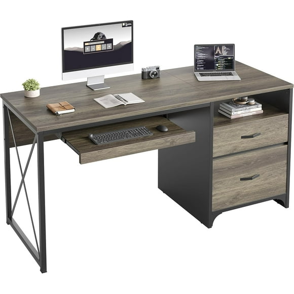 Bestier 55 inch Computer Desk with Drawers Keyboard Tray Home Office Desk