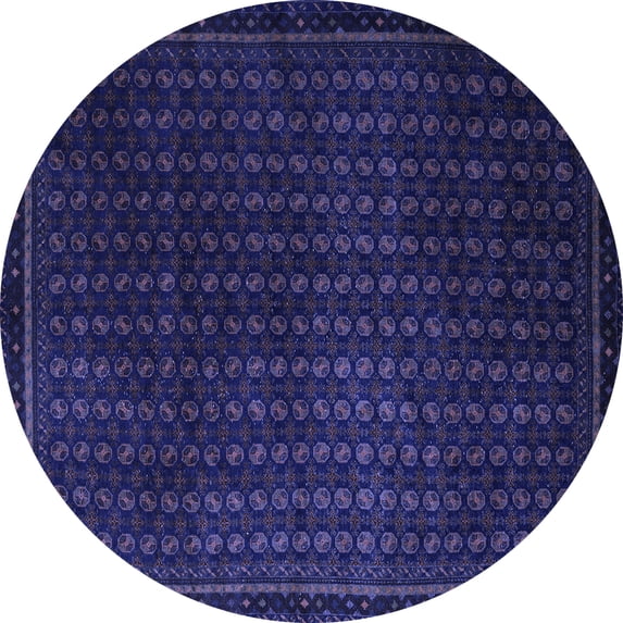 Ahgly Company Machine Washable Indoor Round Abstract Blue Modern Area Rugs, 7' Round