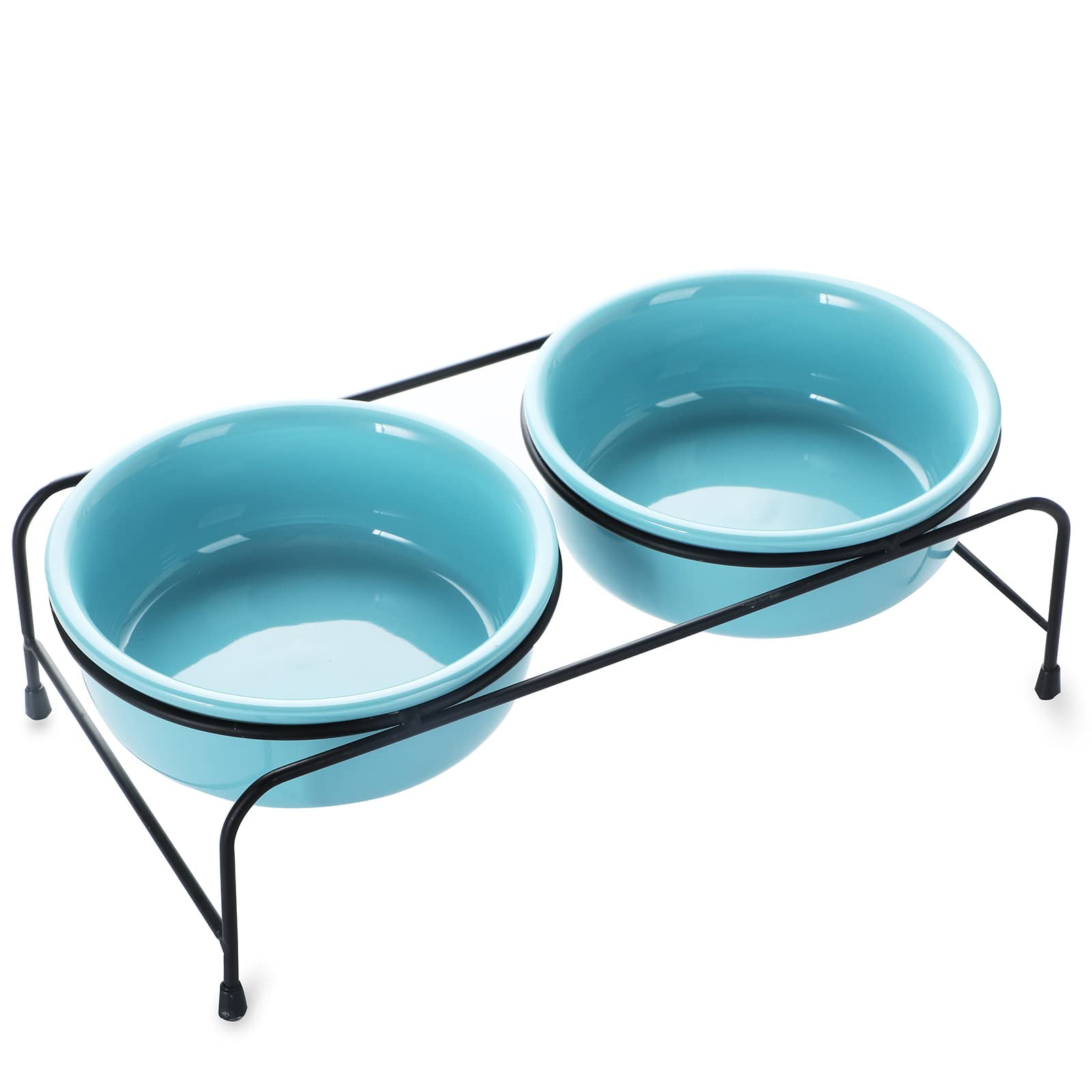 Cat Food Bowls, Porcelain Raised Cat or Small Dog Bowls with Heighten Metal Stand and NonSlip