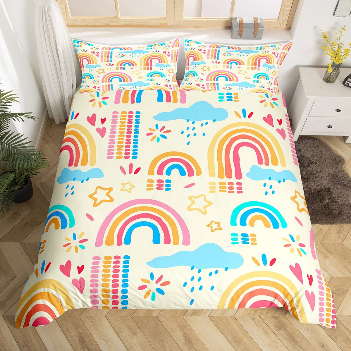 YST Colorful Rainbow Toddler Bedding Set Twin Kids Cute Cloud Duvet