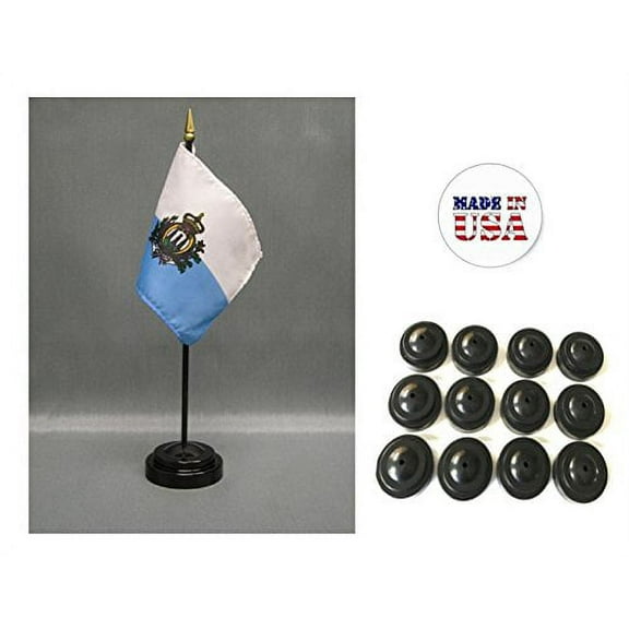 Box of 12 San Marino 4"x6" Miniature Desk & Table Flags Includes 12 Flag Stands & 12 Sammarinese or San Marinese Small Mini Stick Flags