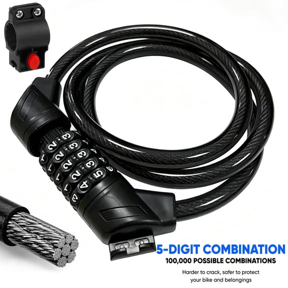 Combination Bike Lock, 4-Ft/48inch Bicycle Lock, Secure 5-Digit Resettable Cable Lock,2026 Hot ,For electric scooters, electric motorcycles, and office glass doors