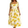 thumbnail image 2 of Erwazi Summer Dresses for Women Print Square Neck Short Sleeve A Line Dress Trendy Casual Style for Daily Wear Outdoor Activities Relaxed Daily Look Dresses, 2 of 6