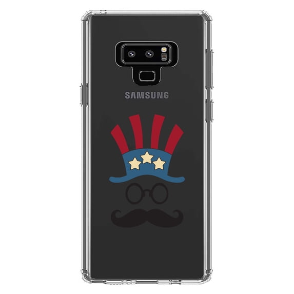 DistinctInk Clear Shockproof Hybrid Case for Samsung Galaxy Note 9 - TPU Bumper Acrylic Back Tempered Glass Screen Protector - Uncle Sam Cartoon USA Patriotic