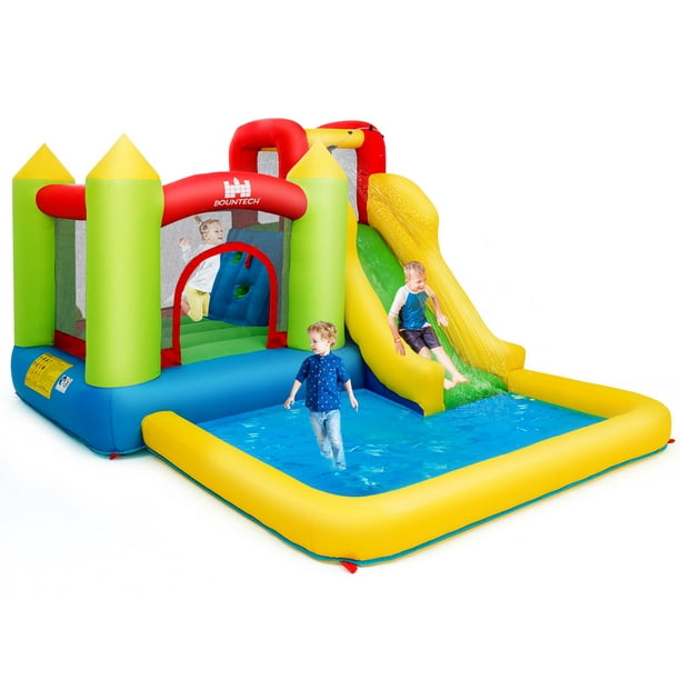 Costway Inflatable Bounce House with Water Slide, Climbing Wall and Splash Pool Blower