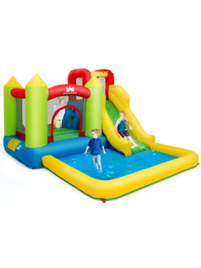 Inflatable Bounce House Water Slide Jump Bouncer w/Climbing Wall and Splash Pool