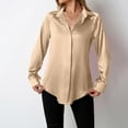 thumbnail image 5 of Wyobmus Satin Silk Button Down Shirts for Women Long/Short Sleeve Dress Shirts Casual Work Office Silky Blouse Top A-Khaki, 5 of 5