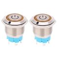 thumbnail image 1 of 2 uds 12 ~ 24VDC interruptor de botón 19mm redondo 4PIN interruptor de reinicio automático con patrón de potencia de luz amarillo, 1 of 8