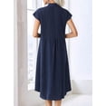thumbnail image 3 of Relaxed Linen Midi Shirt Dress Navy Blue L, 3 of 4