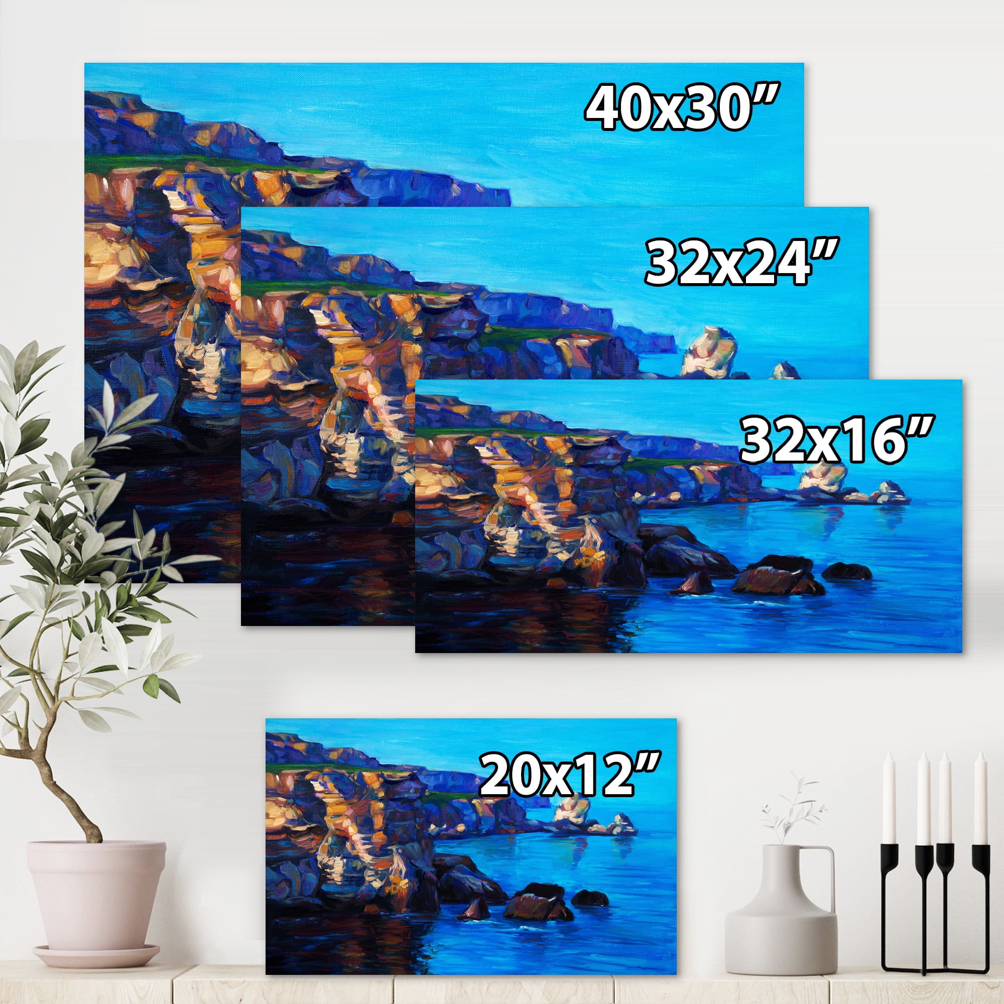 Designart ' The Ocean By Cliffs In The Evening Glow ' Nautical & Coastal Canvas Wall Art Print