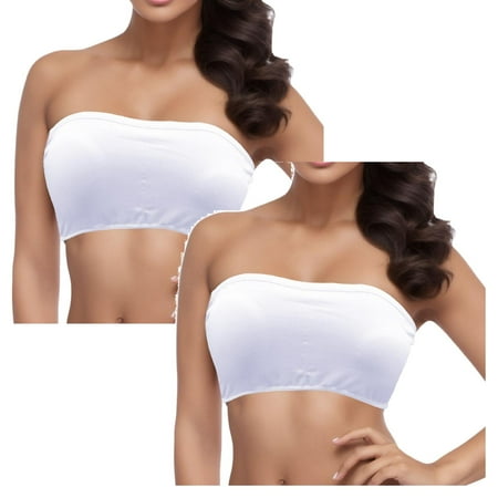 Kcodviy 2Pcs Plus Women Double Bandeau Strapless Tube Top Strapless Bra Stretchy Padded Bandeau Tops Removable Top Size Strapless Shirt Knit Tube Top