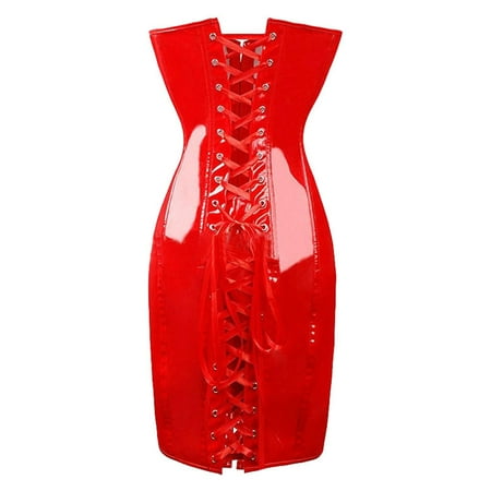 WTXUE Corset Top | Womens Lingerie Womens Corsets Top Leather Boned Overbust Corset Bustier Lingerie Body Shaper Bustier | 1 Piece Red XXL