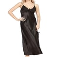 thumbnail image 3 of YOPTOP Robe de Pyjama pour Femmes en Satin Soyeux Longue Tenue de Nuit à Col en V, Noir, TG, 3 of 5