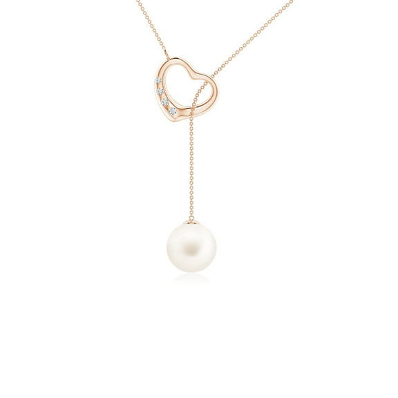ANGARA Freshwater Cultured Pearl Lariat-Style Heart Necklace in 14K Rose Gold for Women | June Birthstone, Birthday, Anniversary, Jewelry Gift for Women | Pearl Necklace