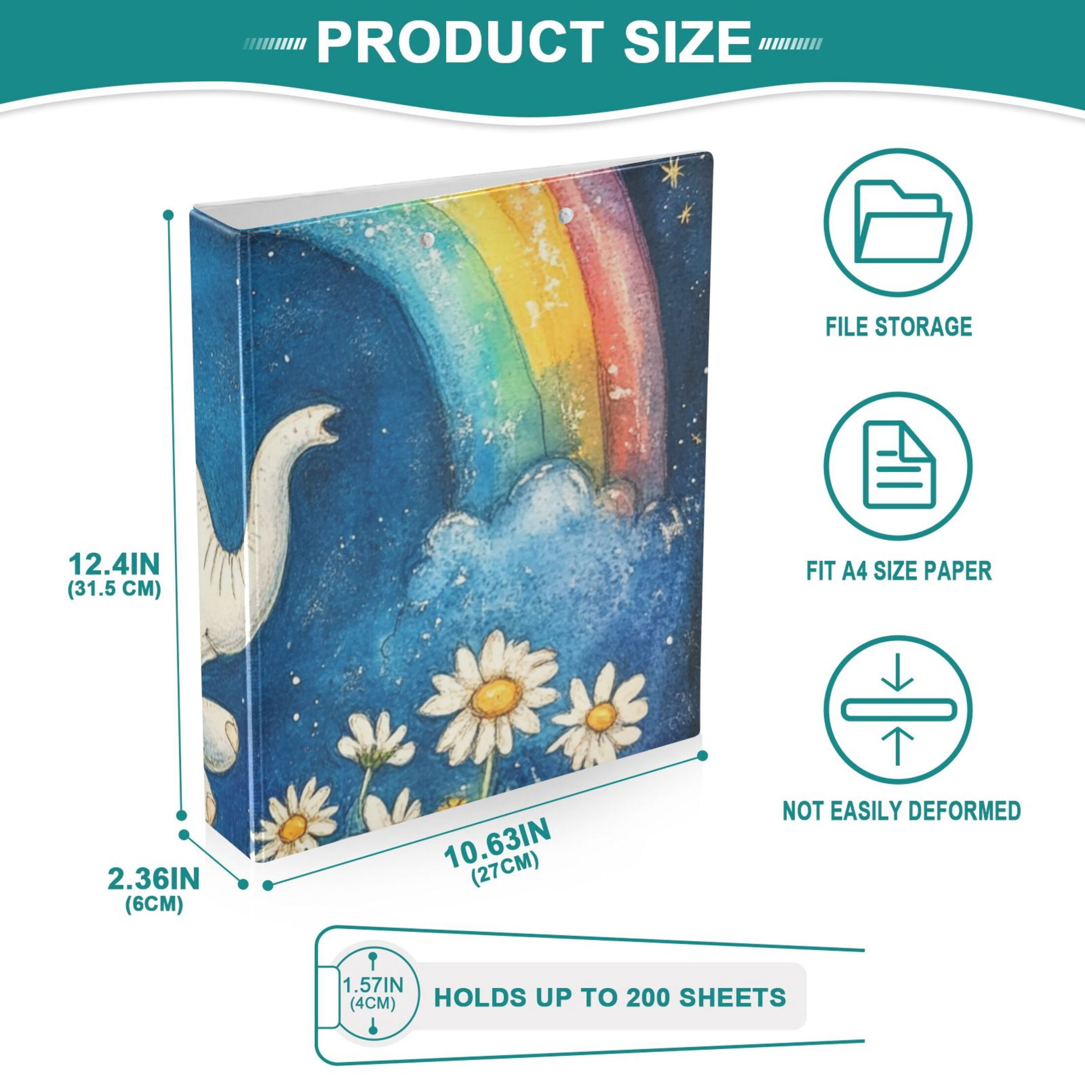 Little Elephants Rainbow 3 Ring Binders 1.5 inch Hardcover File Folders with Interior Pockets A4 Size Organizer for School Office Hospital