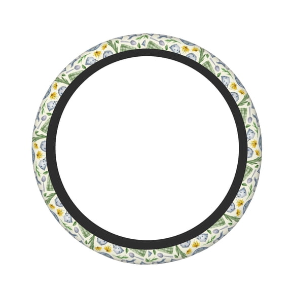 Logiee Vintage Utensils Print Breathable Elastic Steering Wheel Cover, Non-Slip Stretch Steering Wheel Protector,Universal 15 Inch Fit Auto, Suvs, Truck