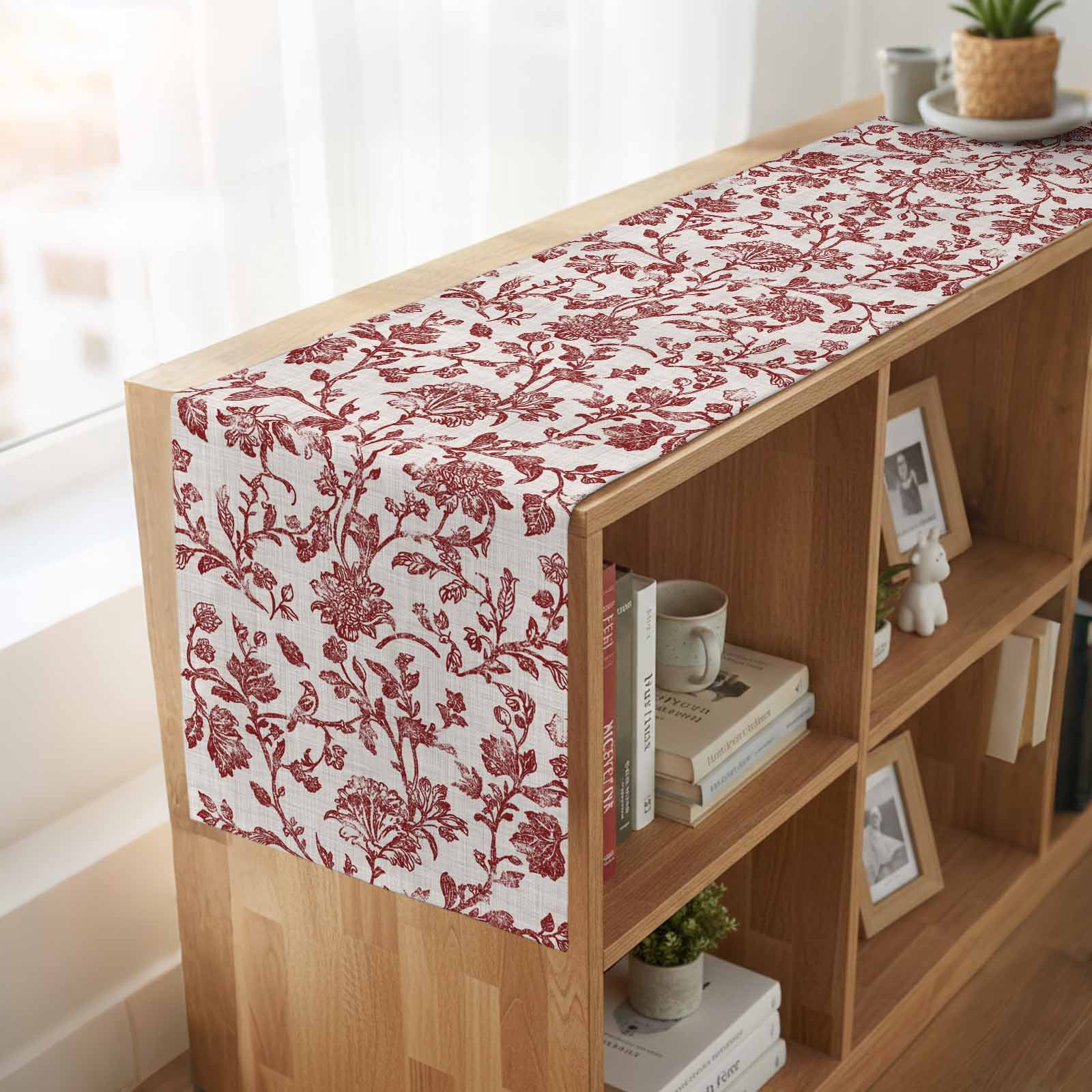 Farmhouse Red Table Runner 70 Inches Long,Vintage Flower Leaf Botanical Plant Cotton Linen Table Runners Dresser Scarves,Decorative Fabric Tabletop Scarf Furniture Cover for Home Dinner Party 13"x70"