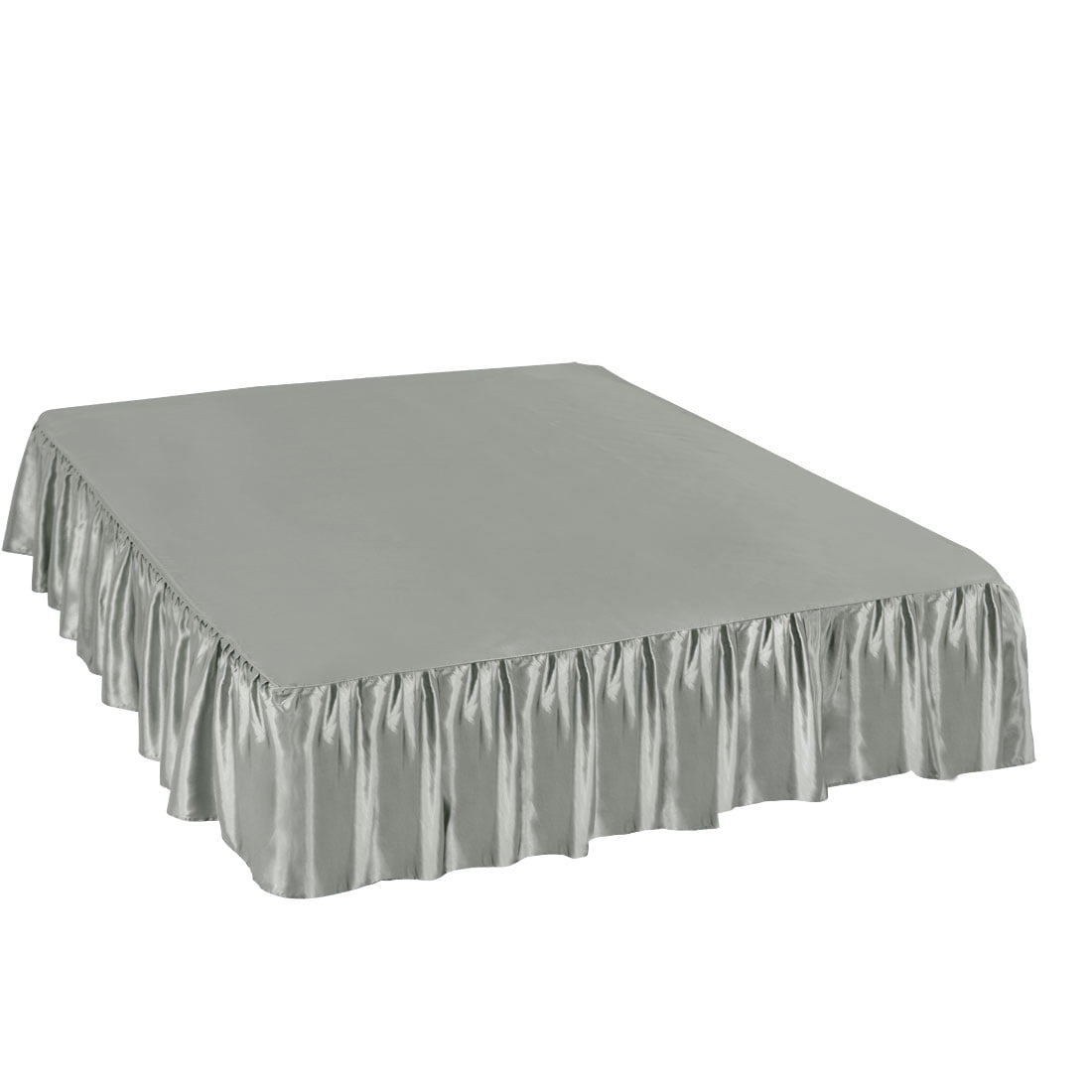 PiccoCasa Bed Skirt Satin Silk Wrap Around Dust Ruffle 18" Drop Gray