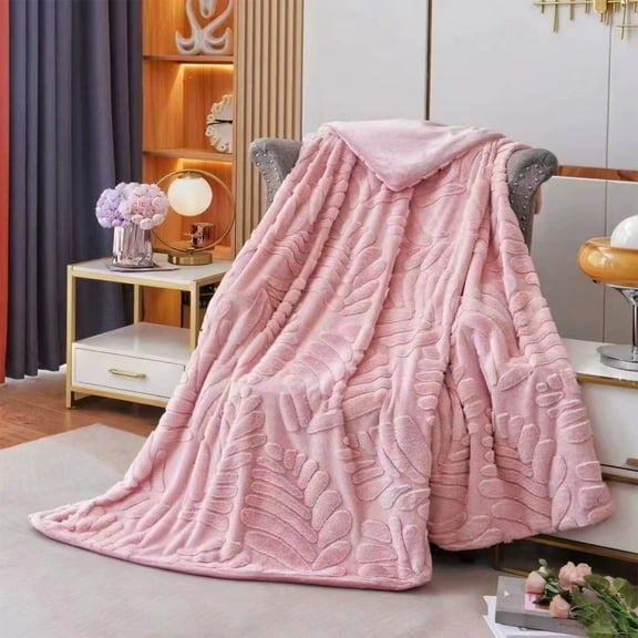 Weighted Blanket Blanket For Couch Flannel Fleece Leaves Pattern Lightweight Twin Bed Blanket All Season Use Brown 100*150CM Throw Blanket JPink A
